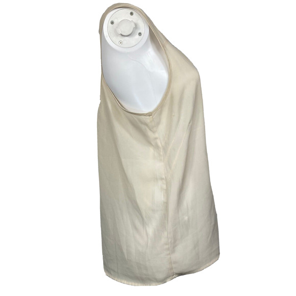BCBG Tank Top Womens Sz M Ivory Sheer Chiffon V-Neck Gathered Back Sleeveless - Picture 3 of 10